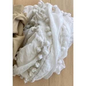 NEW JOSHI silk & cotton handwoven pompom wrap in white